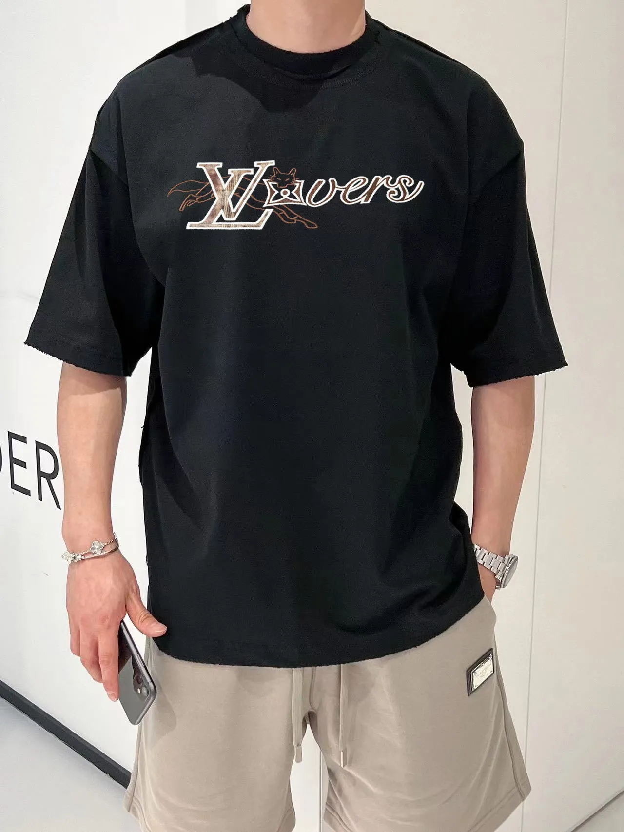 Louis Vuitton/Louis Vuitton 26ss fox letter embroidered short sleeves